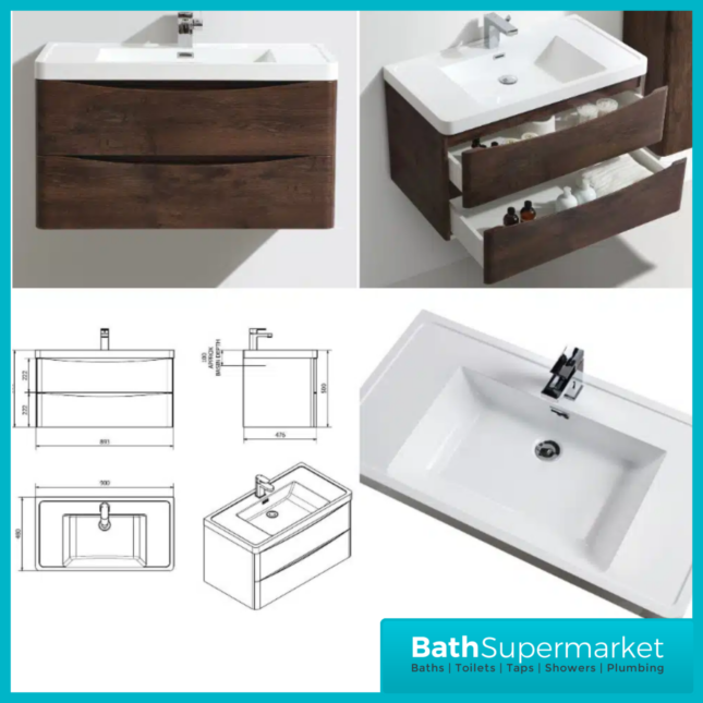 Bali Chestnut Wall Mounted Vanity Unit 900mm