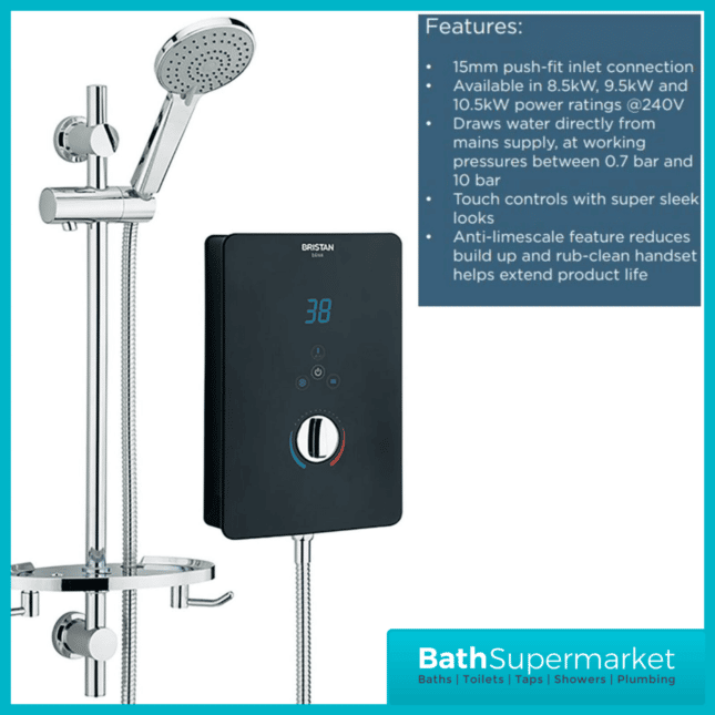 Bristan Bliss 3 Electric Shower-Black-8.5Kw & 9.5Kw & 10.5kw