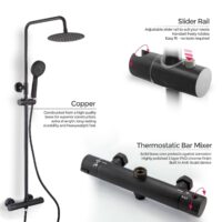 Sognare Mercury Matt Black Thermostatic Round Drench Shower - Image 3