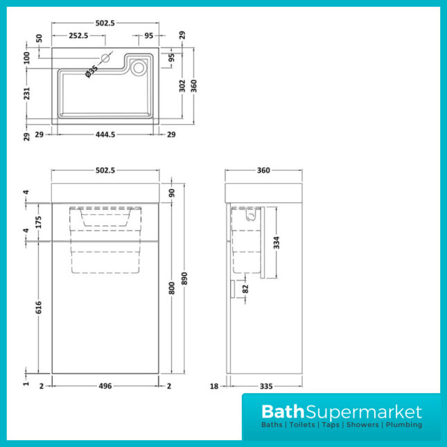 Athena Gloss White 2 In 1 Toilet Basin Combination Unit 500mm Wide - Image 7