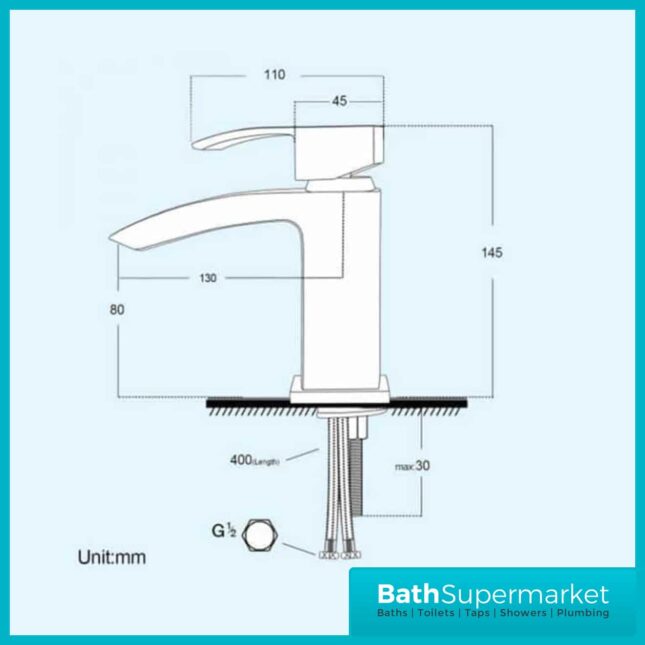 Descent Matt Black Round Body Basin Mono Tap-Clicker Waste