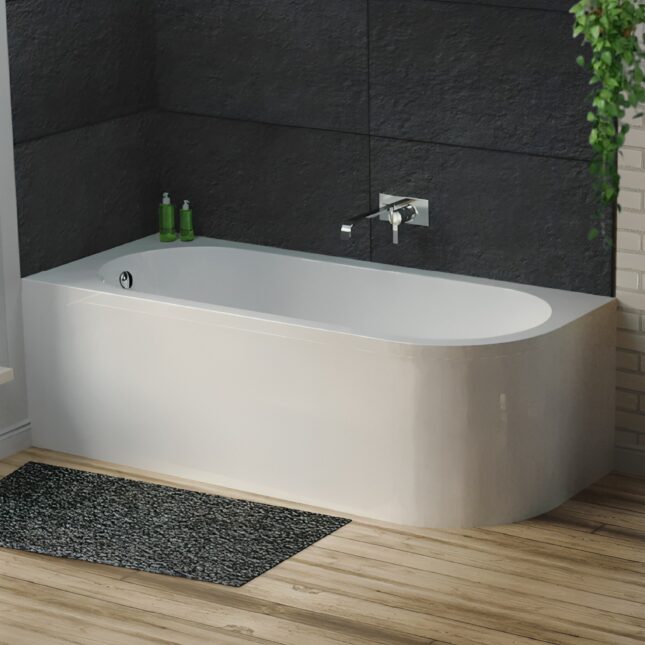 Larne J-Shaped Single Ended Corner Bath 1700 x 725mm & Curved Panel-LH-RH