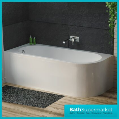 Larne J-Shaped Single Ended Corner Bath 1700 x 725mm & Curved Panel-LH-RH