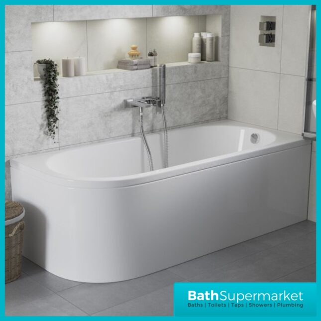 Larne J-Shaped Single Ended Corner Bath 1700 x 725mm & Curved Panel-LH-RH