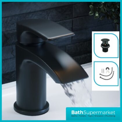 Descent Matt Black Round Body Basin Mono Tap-Clicker Waste