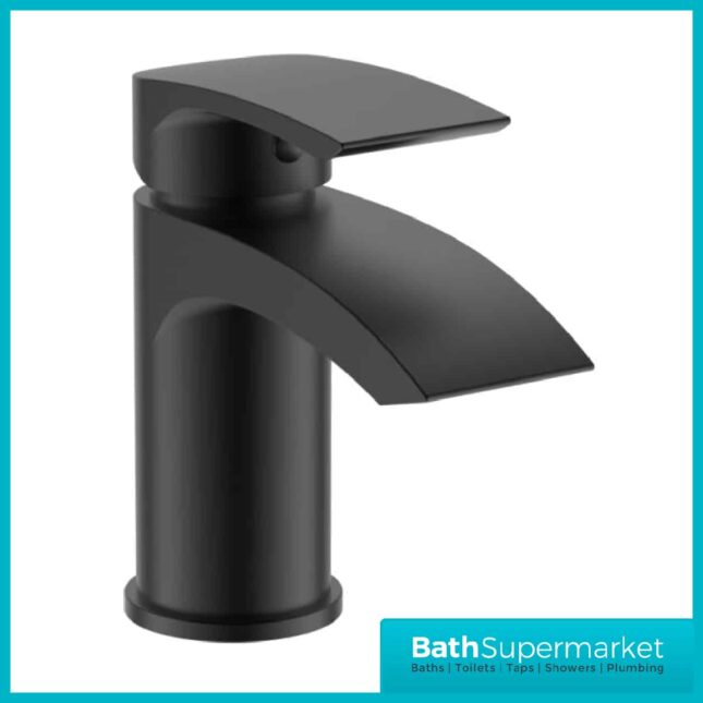 Sognare Belini Matt Black Round Mono Basin Tap With Clicker Waste - Image 2