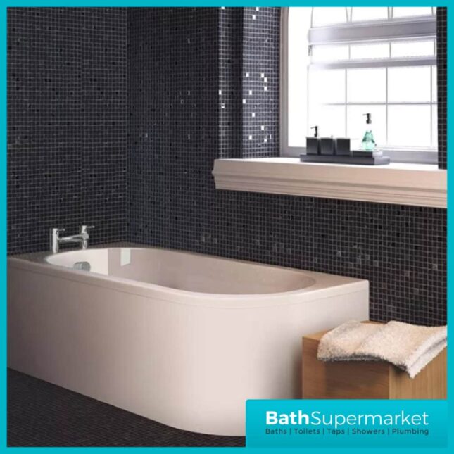 Larne J-Shaped Single Ended Corner Bath 1700 x 725mm & Curved Panel-LH-RH