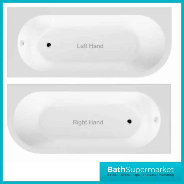 J-Shaped 1695x745mm Single Ended Bath + Curved Panel-LH-RH