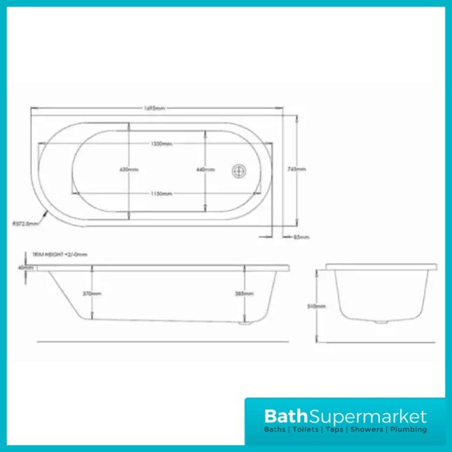 Larne J-Shaped Single Ended Corner Bath 1700 x 725mm & Curved Panel-LH-RH - Image 9