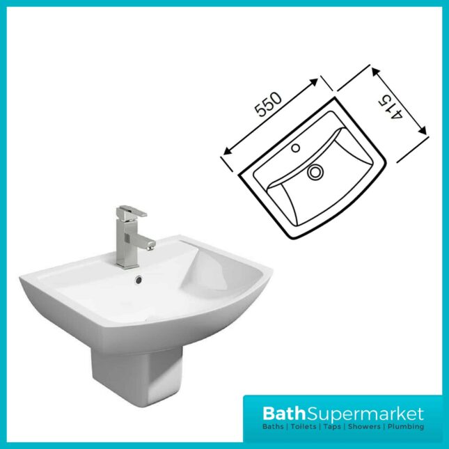 Pure Basin With Semi Pedestal 550mm - 1 Tap Hole - Image 4