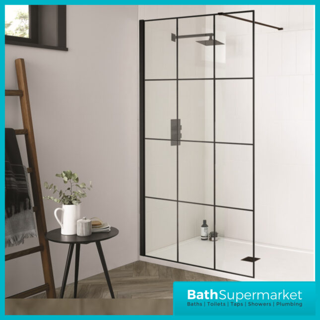 Kritt Wet Room Screen 8mm Glass With Support Bar 700mm - 1200mm Wide & Optional Return Panel - Image 5