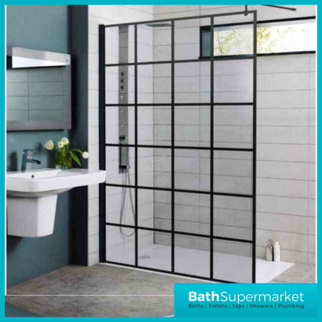 Kritt Wet Room Screen 8mm Glass With Support Bar 700mm - 1200mm Wide & Optional Return Panel