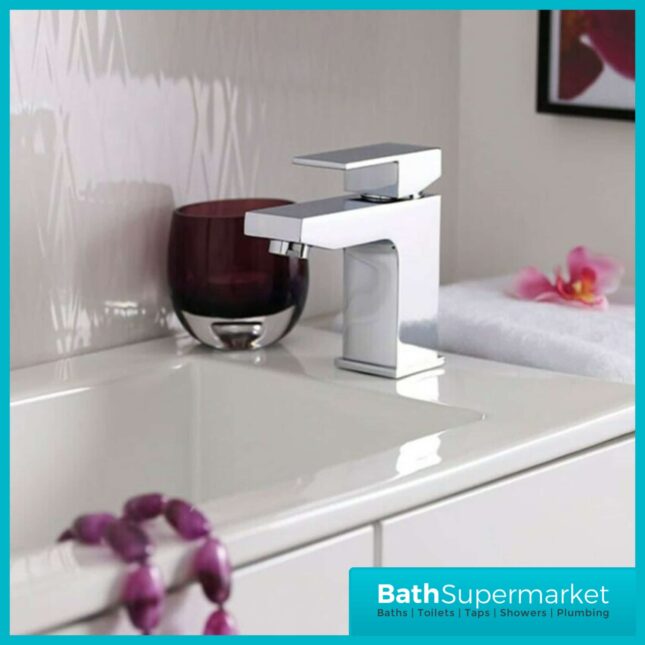 Lanza Square Chrome Mono Basin Mixer Tap-Clicker Waste