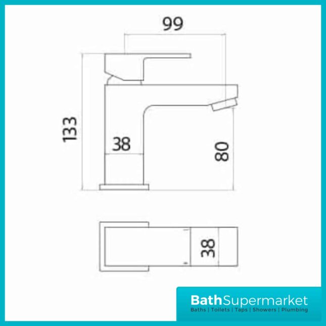 Lanza Square Chrome Mono Basin Mixer Tap-Clicker Waste