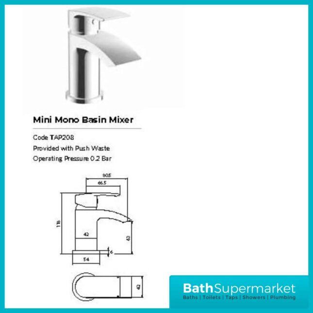 Belini Chrome Mini Mono Basin Mixer Tap-Clicker Waste