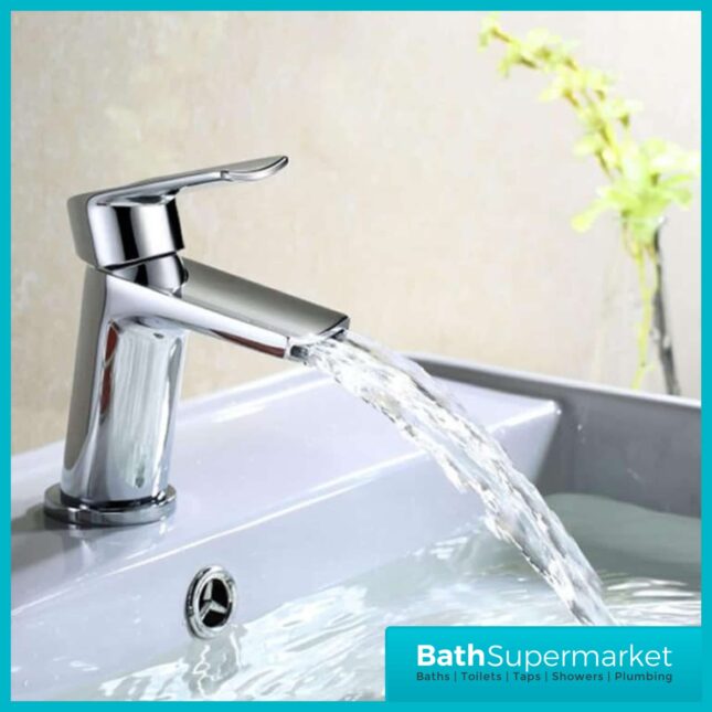 Leo Angled Spout Chrome Mono Basin Mixer Tap-Clicker Waste