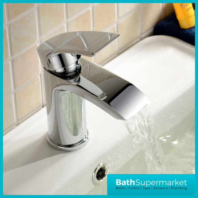 Belini Chrome Angled Spout Mono Basin Mixer Tap- Clicker Waste