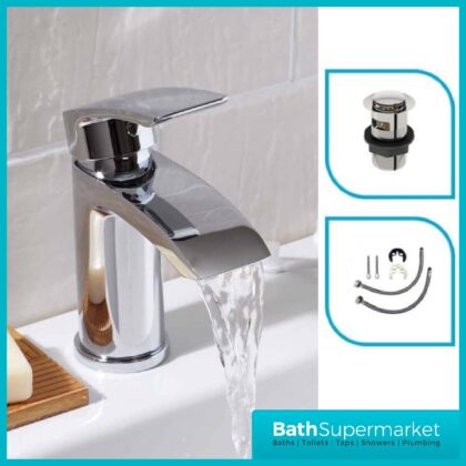 Belini Chrome Mini Mono Basin Mixer Tap-Clicker Waste