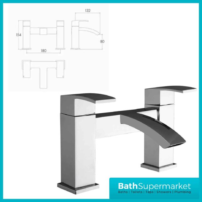 Sognare Descent Chrome Square Deck Mounted Twin Lever Bath Filler Tap - Image 2