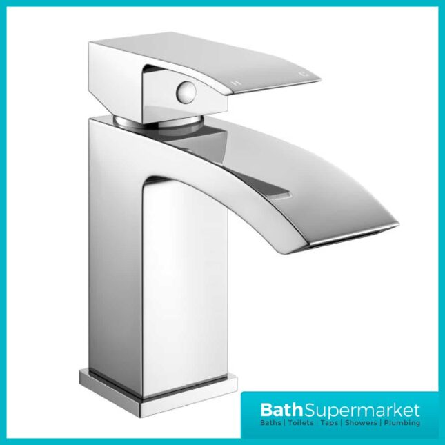 Descent Chrome Mono Basin Mixer Tap-Square Body-Clicker Waste