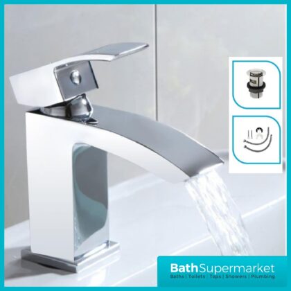 Descent Chrome Mono Basin Mixer Tap-Square Body-Clicker Waste