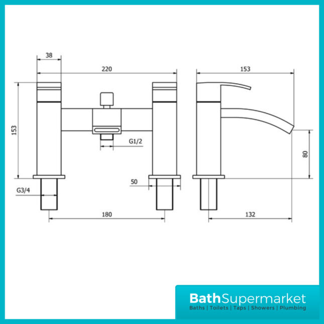 Sognare Descent Chrome Square Bath Shower Mixer Tap Kit With Wall Bracket - Image 2