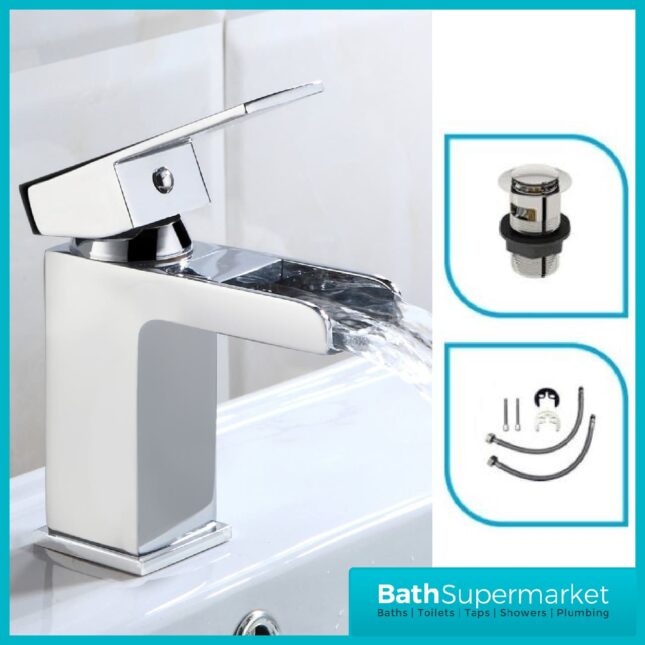 Victoria Waterfall Chrome Mono Basin Mixer Tap- Clicker Waste