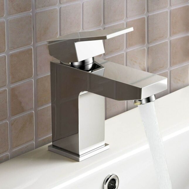 Lanza Square Chrome Mono Basin Mixer Tap & Clicker Waste - Image 3