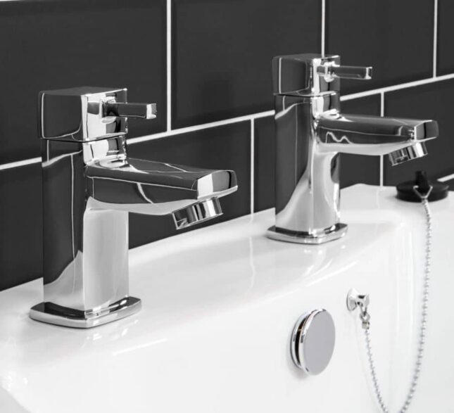 Forme Square Chrome Pair of Basin Pillar Taps - Image 3