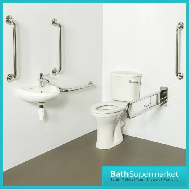 Fitzroy Of London Rimless Close Coupled Lockable Lid Doc M Pack Chrome Exposed Grab Rails Fixings