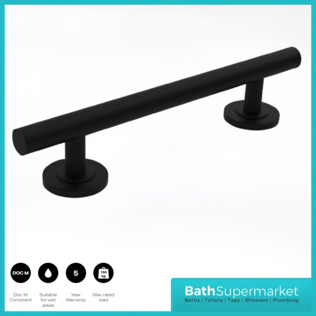 Nymas Style Matt Black Luxury Straight Mobility Grab Rail Bar 450mm Wide