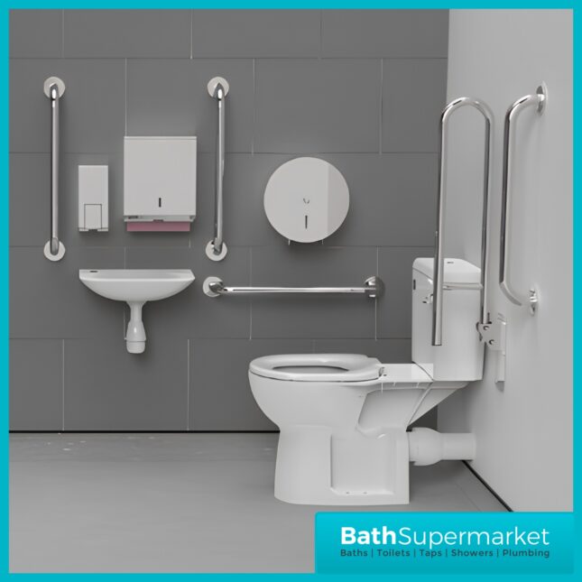 Fitzroy Of London Rimless Close Coupled Lockable Lid Doc M Pack Chrome Exposed Grab Rails Fixings