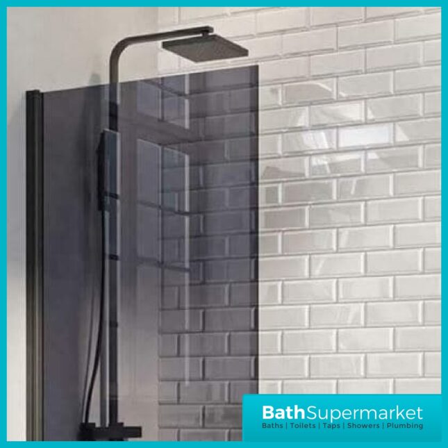 Matt Black Mono 6mm Smoked Black Glass Hinged Bath Screen - Image 5