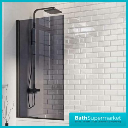 Matt Black Mono 6mm Smoked Black Glass Hinged Bath Screen