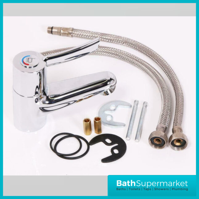 Nymas PRO White Close Coupled Lockable Lid Cistern Doc M Pack 5 Polished Grab Rails - Basin & Tap