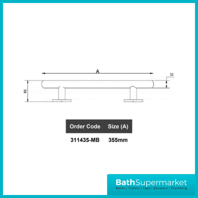 NYMAS 355MM Matt Black Curved Grab Rail