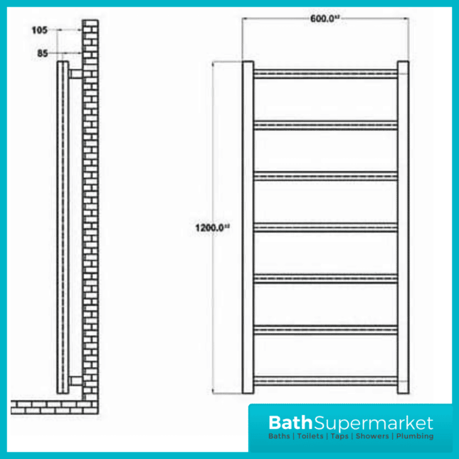 Eton Chrome Designer Heated Towel Rail 600mm x 1200mm