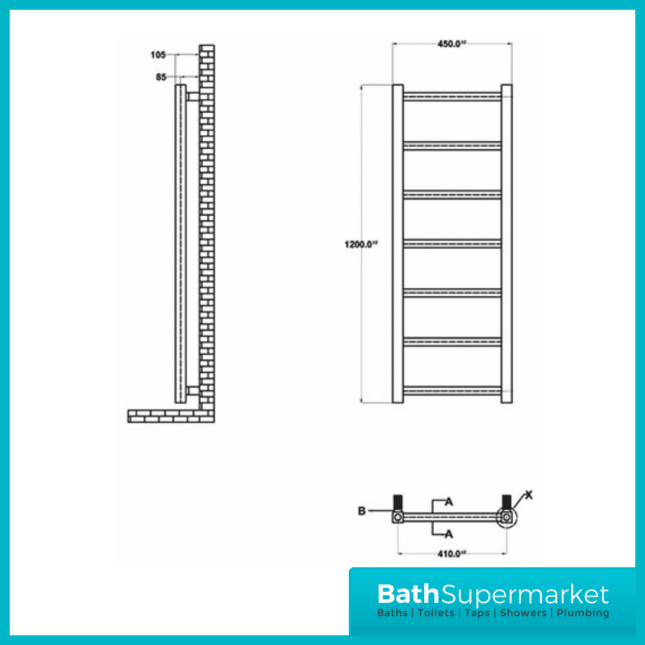 Chrome Eton Designer Radiator 450mm x 1200mm