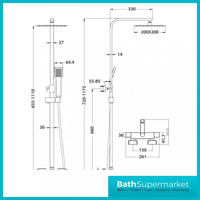 Cassellie Socorro Thermostatic Bath Filler Shower Kit | SHW005