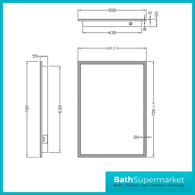 Sognare Losca LED Illuminated Bathroom Demister Mirror 500mm x 700mm