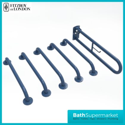 Fitzroy Of London Nymas Blue 6 Piece Stainless Steel Doc M Grab Rail Exposed Fixing Toilet Pack