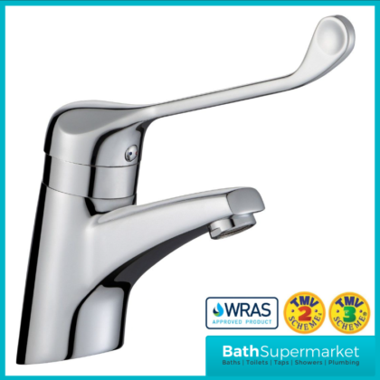 Commercial Sequential Chrome Thermostatic Basin Mixer Tap 150mm Long Lever TMV3 WRAS