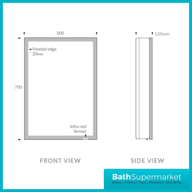 Sognare Lia LED Mirror Cabinet With Demister & Shaver Socket 500mm x 700mm