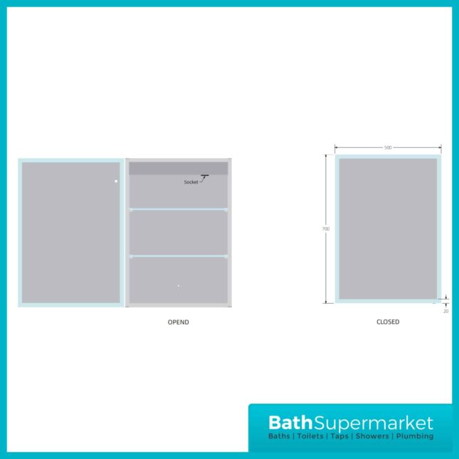 Sognare Lia LED Mirror Cabinet With Demister & Shaver Socket 500mm x 700mm