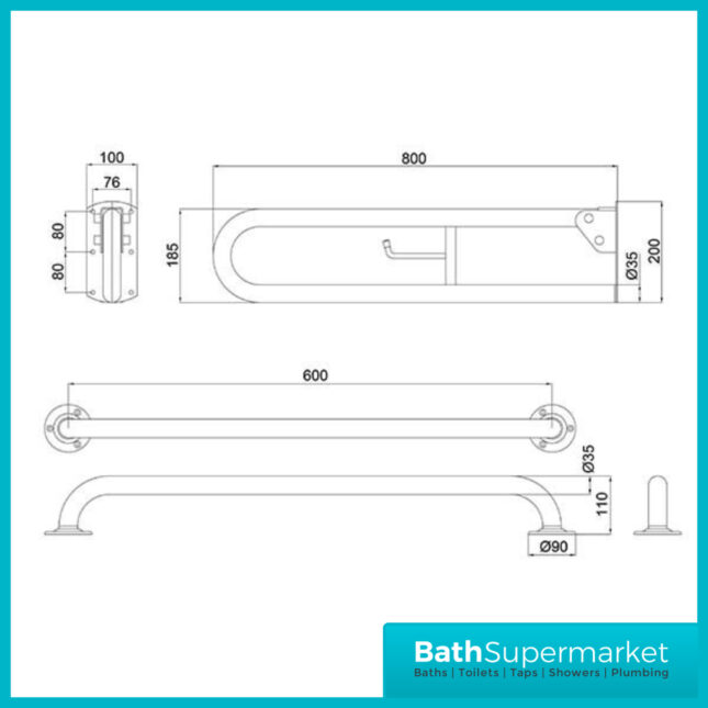 Nymas Grey 6 Piece Grab Rail Steel Pack