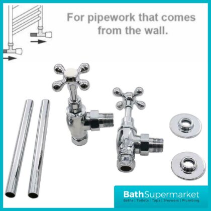 Traditional Crosshead Angled Radiator Valves with Chrome Cover Plates