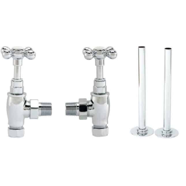 Traditional Crosshead Angled Radiator Valves with Chrome Cover Plates - Image 3