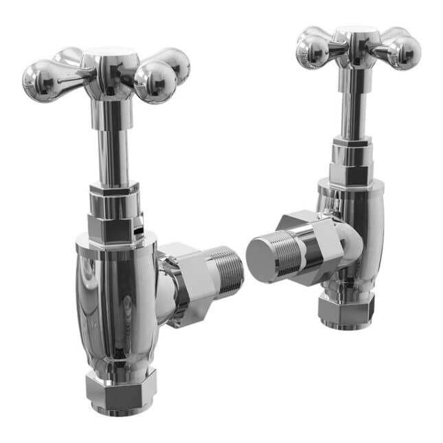 Traditional Crosshead Angled Radiator Valves with Chrome Cover Plates - Image 4