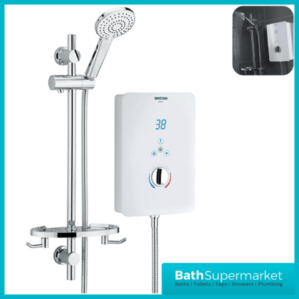 Bristan Bliss White Gloss Digital Display Electric Shower & Riser Kit 8.5Kw-9.5Kw-10.5kw Power