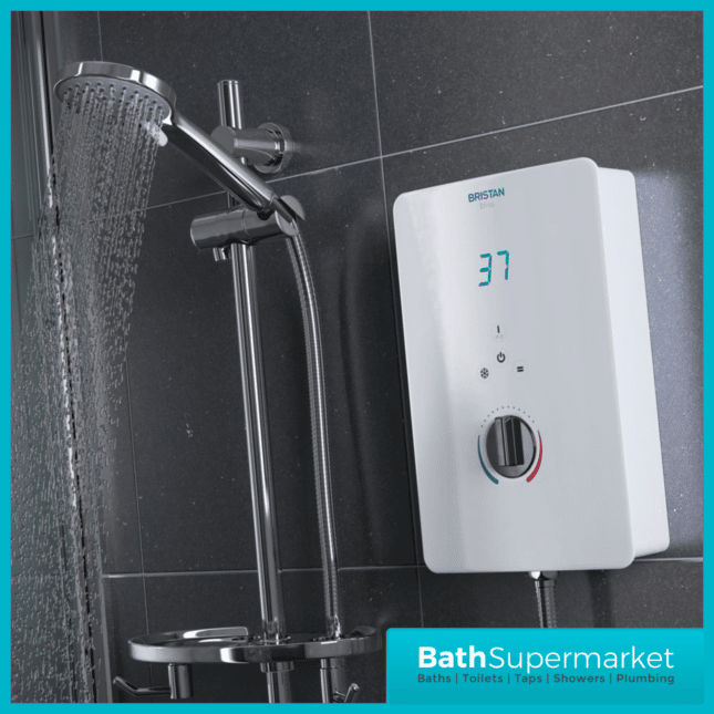 Bristan Bliss White Gloss Digital Display Electric Shower & Riser Kit 8.5Kw-9.5Kw-10.5kw Power